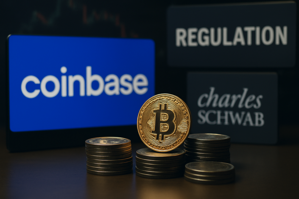 Coinbase ขยับขึ้นหลังข่าว Schwab แต่ความไม่แน่นอนในกฎระเบียบยังคงกดดันหุ้น